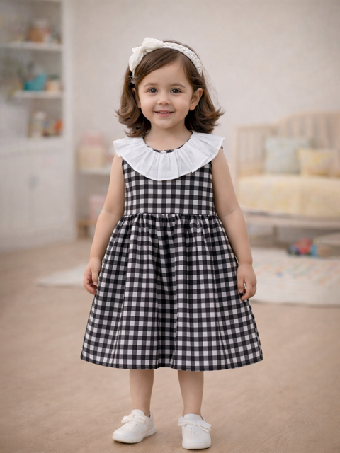 Girls Checked Frock with Collar Detail | 100% Organic cotton