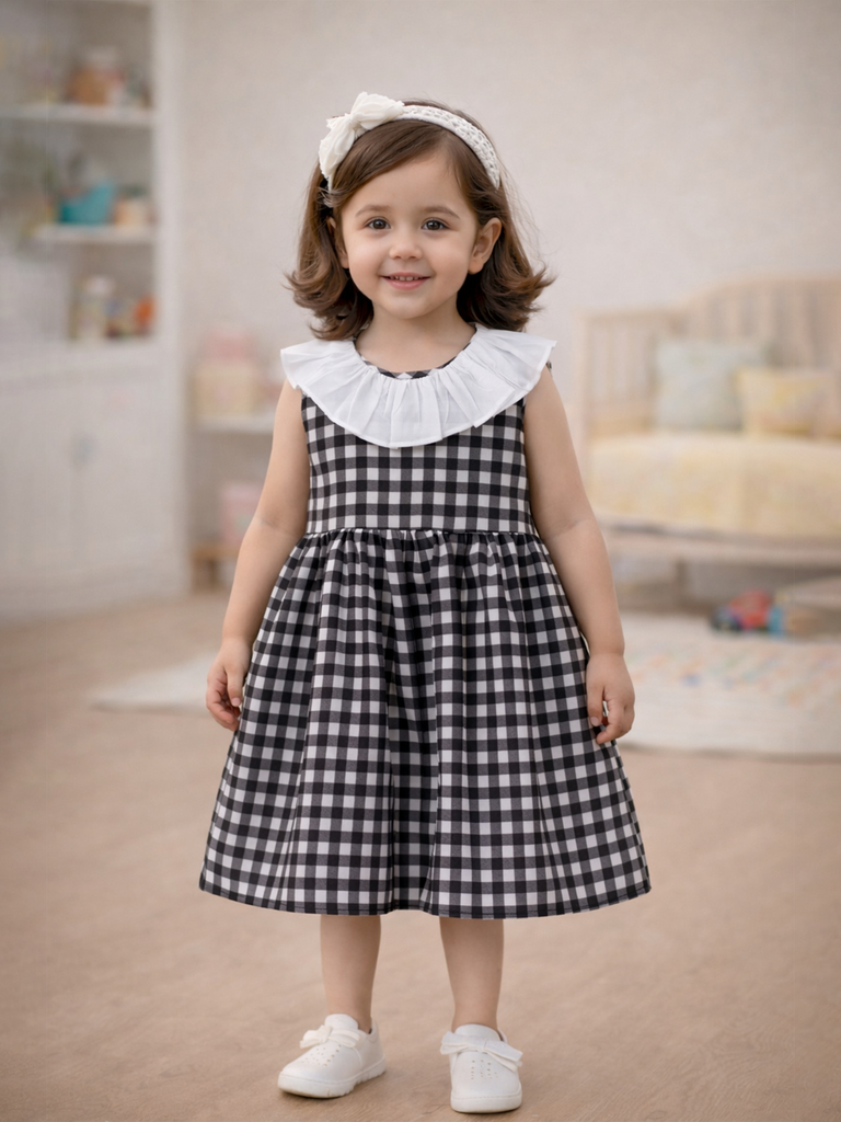 Girls Checked Frock with Collar Detail | 100% Organic cotton