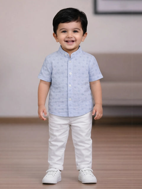 Boys Blue Printed Shirt | 100% Organic Cotton