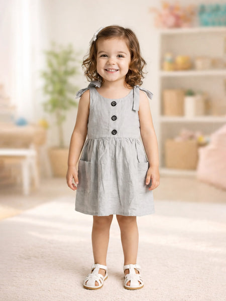Baby Girl Grey Knot Strap Frock |  Organic Cotton