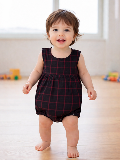 Baby Girl Checked Sleeveless Onesie | Soft & Breathable Cotton