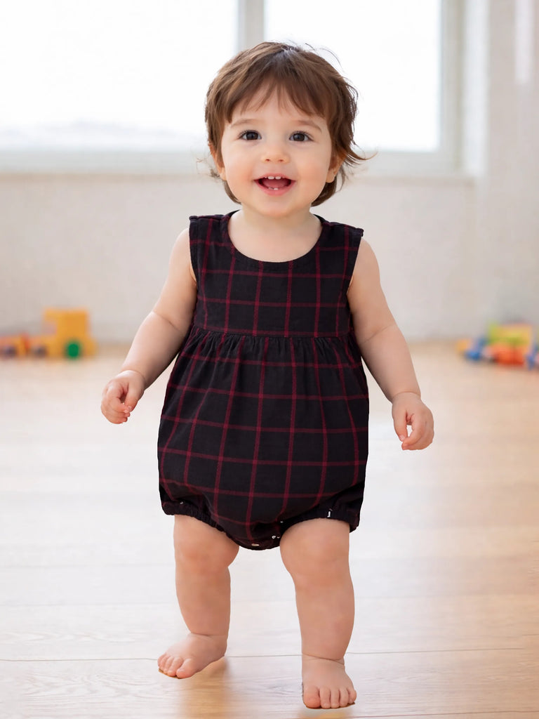 Baby Girl Checked Sleeveless Onesie | Soft & Breathable Cotton