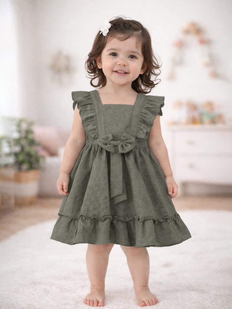Baby Girl Green Cotton Frock with Ruffle Details