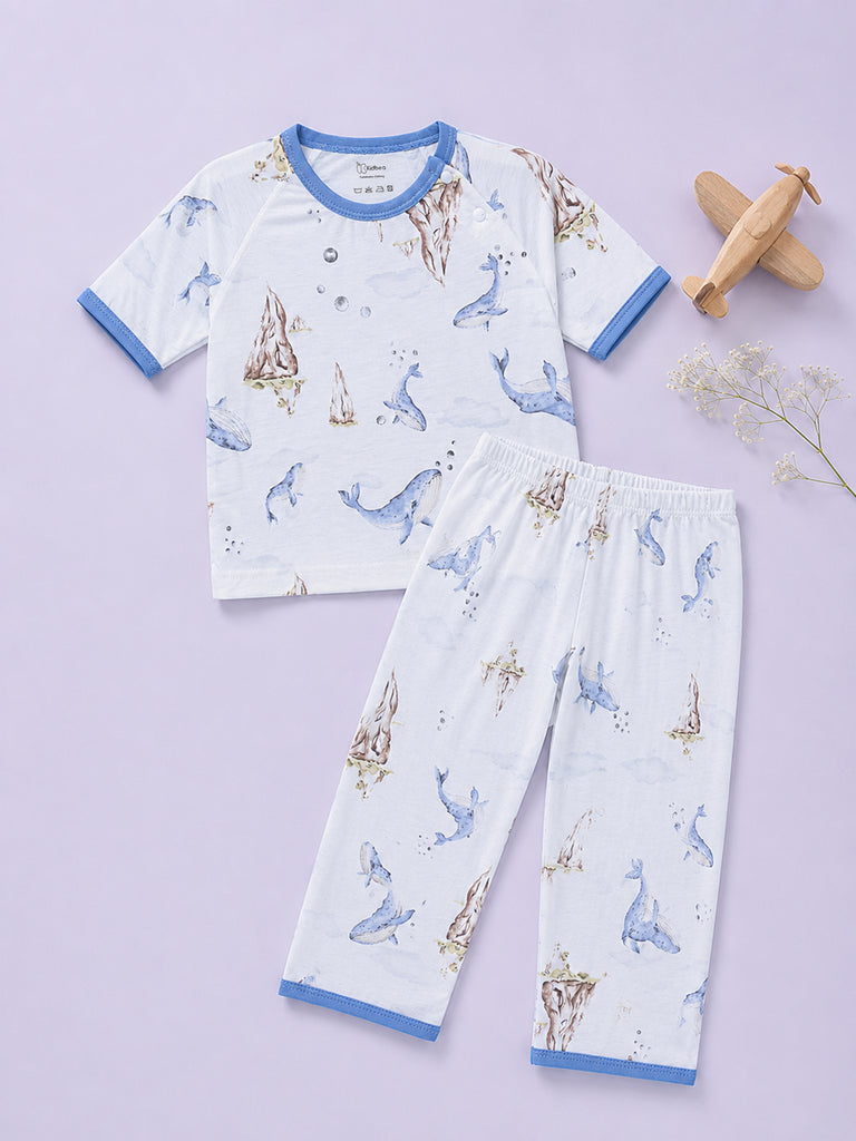BambooTEC™ Unisex Bamboo Fabric Blue Whale Print T-Shirt & Pyjama Set