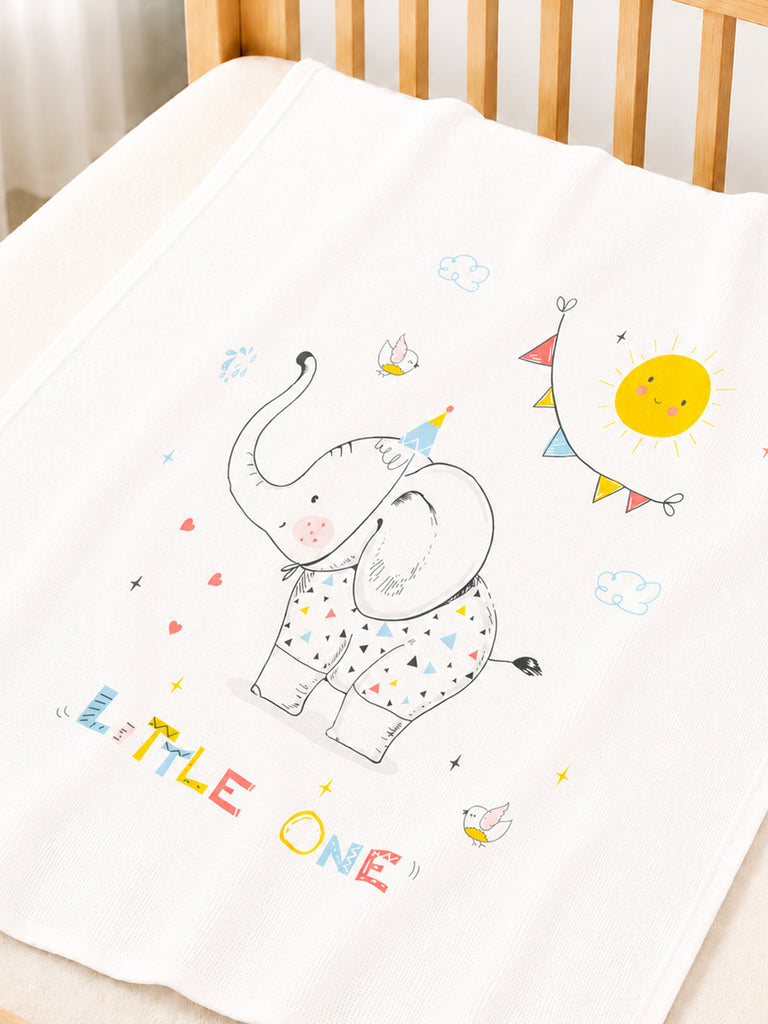 Bamboo Fabric Little One Elephant Print Baby Blanket | Ultra Soft Swaddle Blanket | 110 × 110 cm