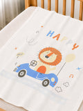 Bamboo Fabric Happy Lion Print Baby Blanket | Ultra Soft Swaddle Blanket | 110 × 110 cm