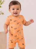 Baby Unisex Orange Football Print Romper with half Sleeves