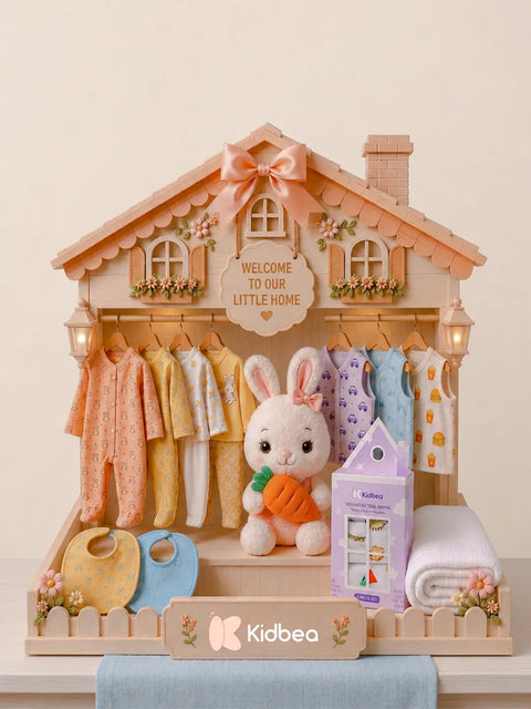 The Little Treasure - Baby Premium Gift Hamper – 2 Rompers, 2 Co-ord Sets, 3 Jhablas, Bibs, Muslin Napkins, Soft Toy & Bamboo Blanket