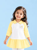 BambooTEC™ Bamboo Girls Frock – Yellow & White Love Graphic Full-Sleeve Dress