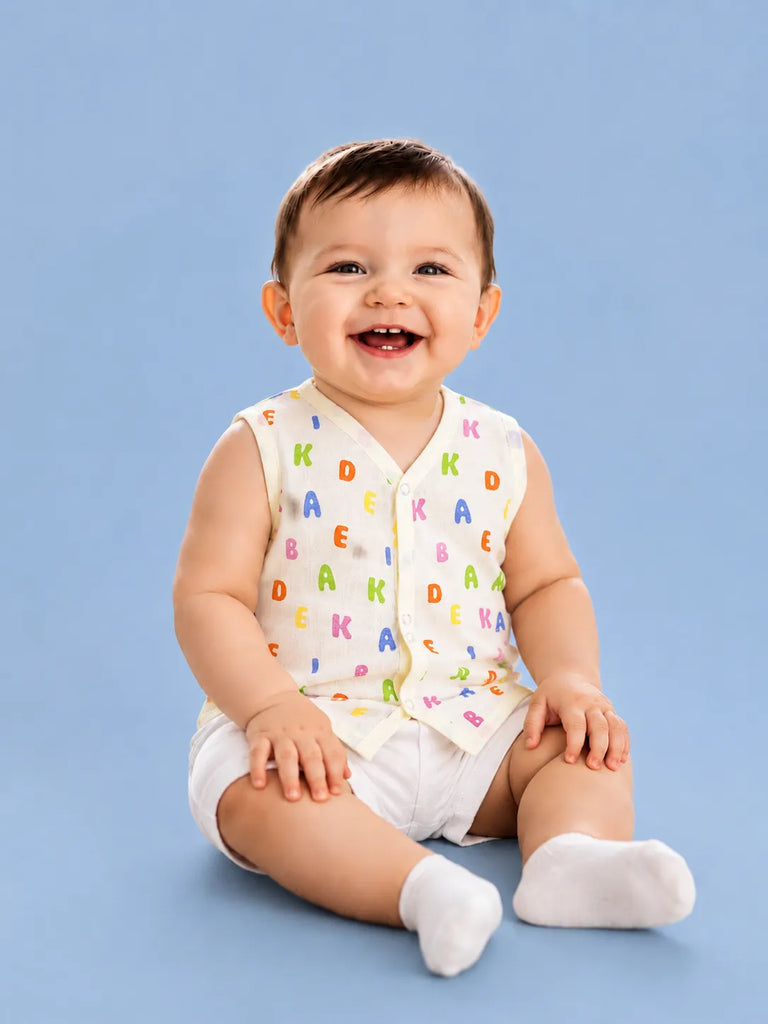 BambooTEC™ Bamboo Muslin Baby Jhabla Pack of 4 – Submarine, Alphabet, Giraffe & Crayon Prints