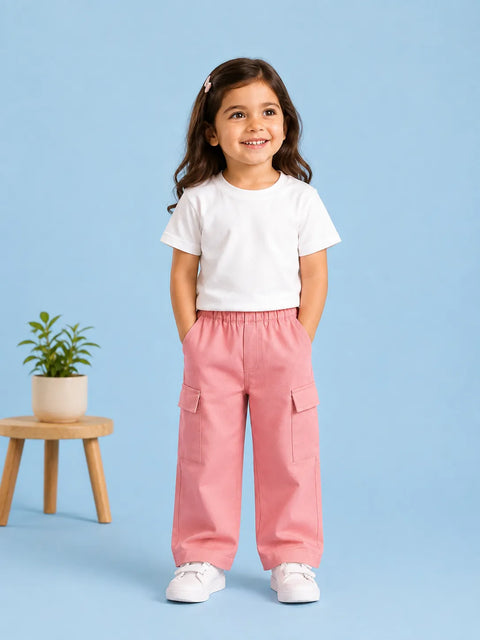 Girls Pink Cotton Cargo Pants – Comfortable & Stylish Everyday Bottomwear