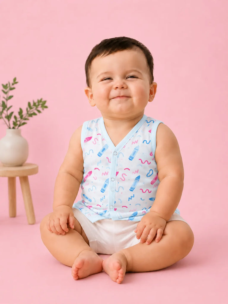 BambooTEC™ Bamboo Muslin Baby Jhabla Pack of 5 – Pencil, Gaming, Road, Rocket & Helicopter Prints