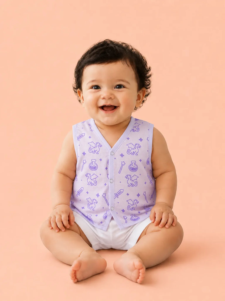 BambooTEC™ Bamboo Muslin Baby Jhabla Pack of 3 – Numbers, Monkey & Magical Fantasy Print