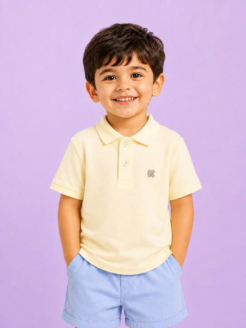 Boys Bamboo Fabric Cream Polo T-Shirt