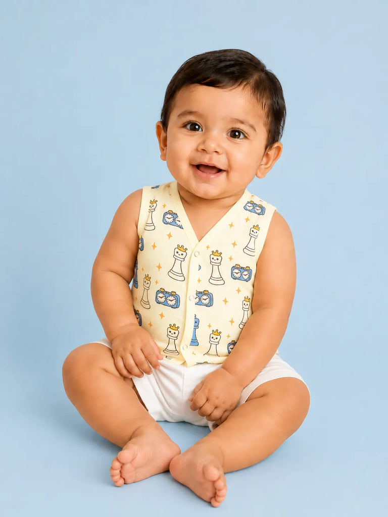 BambooTEC™ Bamboo Muslin Baby Jhabla Pack of 6 – Chess, Monkey, Submarine, Gaming, Alphabet & Helicopter Prints
