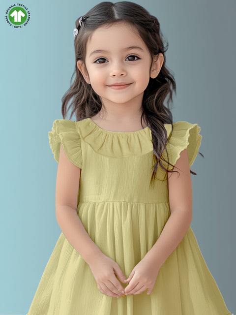 Light Linen Charming Olive Green Girls Frock | Olive Green