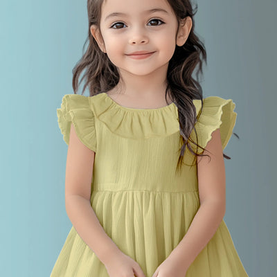 Light Organic Cotton Charming Olive Green Girls Frock | Olive Green