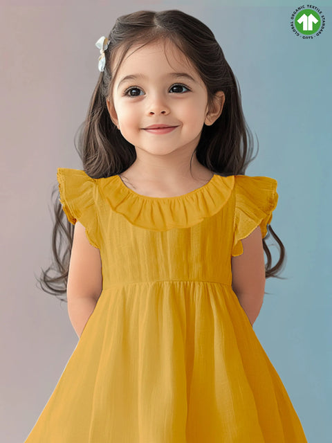 Light Organic Cotton Charming Mustard Yellow Girls Frock | Mustard Yellow