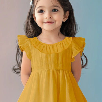 Light Organic Cotton Charming Mustard Yellow Girls Frock | Mustard Yellow