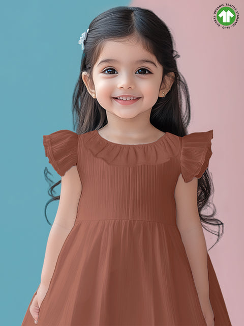 Light Linen Charming Rust Girls Frock | Rust