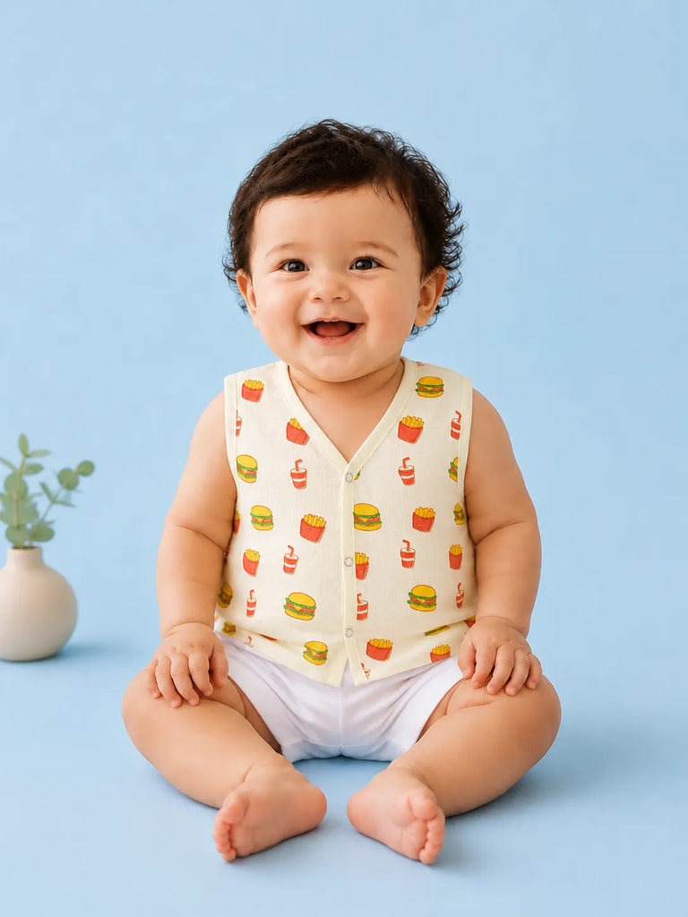 BambooTEC™ Bamboo Muslin Baby Jhabla Pack of 4 – Gaming, Fast Food, Monkey & Magic Prints