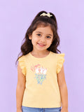 Girls Yellow Top – Bloom Floral Print with Ruffle Sleeves