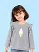 Girls Grey Full-Sleeve Top – Ice Cream Bunny Print