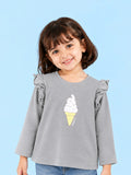 Girls Grey Full-Sleeve Top – Ice Cream Bunny Print