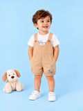 Kids Cotton Dungaree Set with T-Shirt – Beige Suspender Romper & White Tee Set