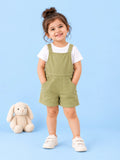 Unisex Cotton Dungaree Shorts – Olive Green Sleeveless Suspender Romper with Pockets