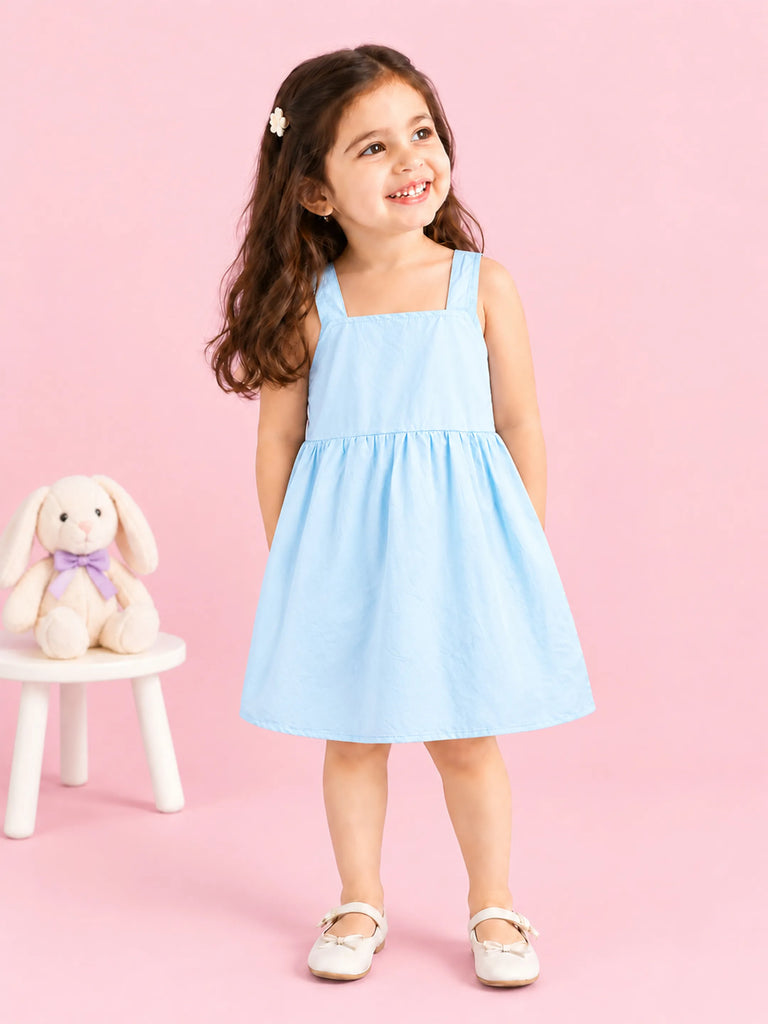 Girls Cotton Frock – Sleeveless Flared Dress with Waist Tie