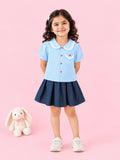 Girls Cotton Co-Ord Set – Blue Striped Shirt with Navy Flared Skirt