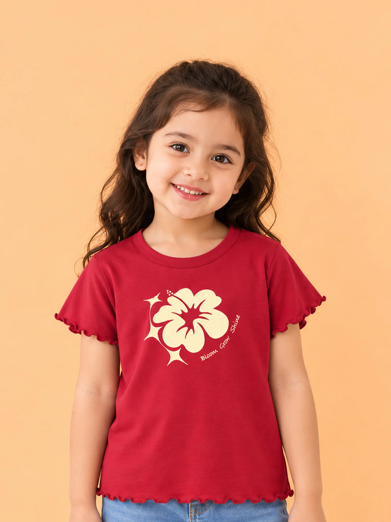 BambooTEC™ Bamboo Girls Red Top – Bloom & Grow Shine Floral Print
