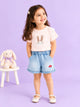 Girls Cotton Co-Ord Set – Peach Bunny T-Shirt with Denim Shorts