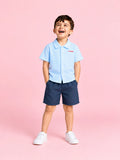 Boys Cotton Shirt & Shorts Set – Blue Striped Shirt with Navy Shorts
