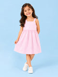 Girls Cotton Frock – Light Pink Sleeveless Flared Dress with Waist Tie