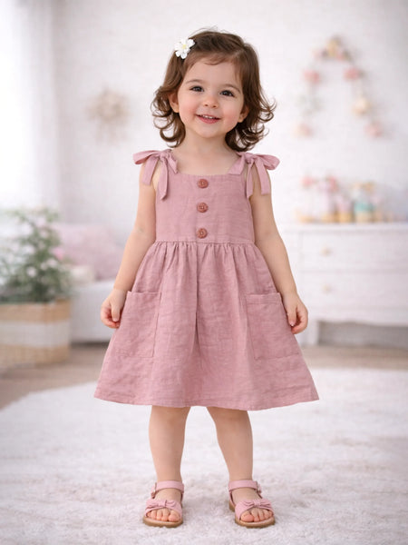 Baby Girl Pink Knot Strap Frock |  Organic Cotton