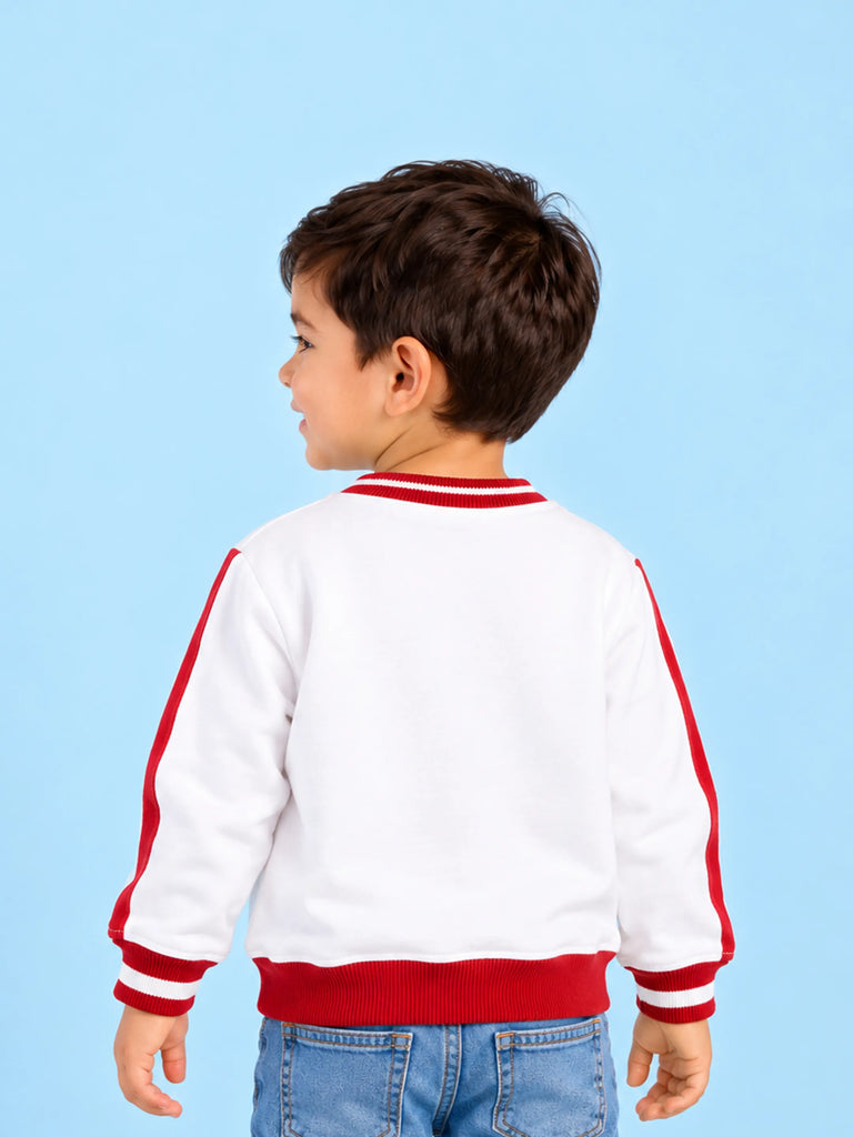 BambooTEC™ Bamboo Boys Sweatshirt – White & Red 04 Graphic Full-Sleeve Crewneck