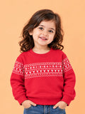 Unisex Cotton Sweatshirt – Red Full-Sleeve Christmas Fair Isle Printed Pullover