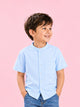 Boys Cotton Mandarin Collar Shirt – Short Sleeve Casual Shirt with Pocket