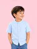 Boys Cotton Mandarin Collar Shirt – Short Sleeve Casual Shirt with Pocket