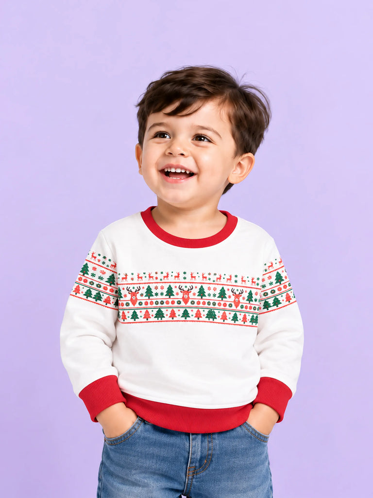 Unisex Cotton Kids Sweatshirt – White Christmas Print Full-Sleeve Sweatshirt