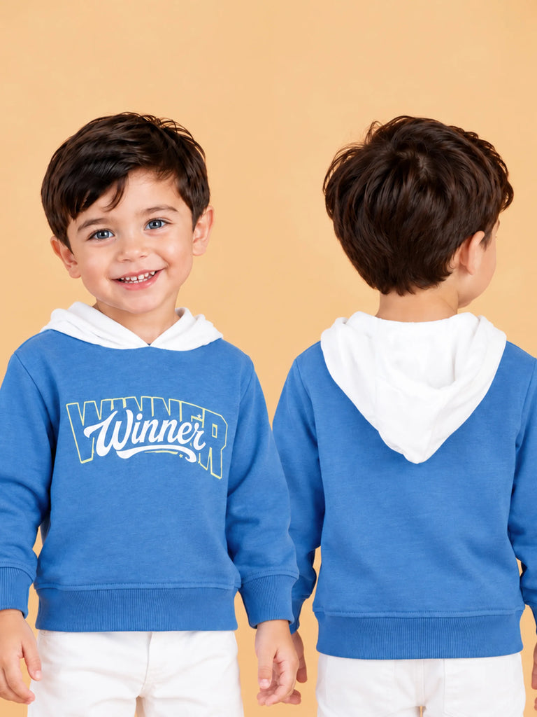 BambooTEC™ Bamboo Boys Hoodie – Blue Winner Print Full-Sleeve Hooded Sweatshirt