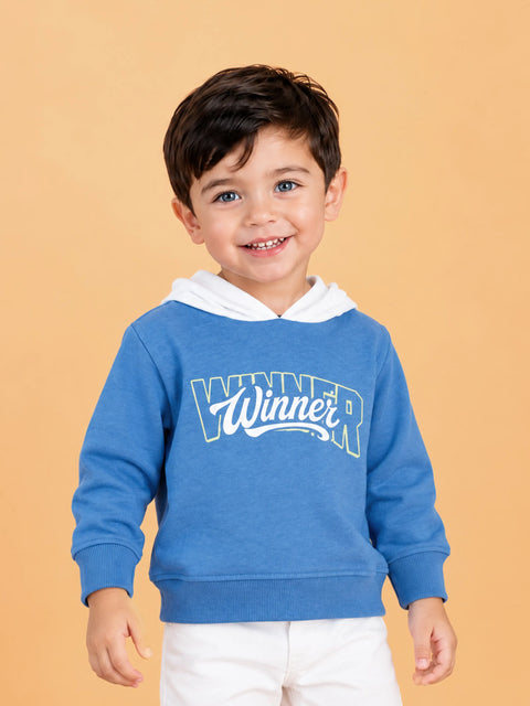 BambooTEC™ Bamboo Boys Hoodie – Blue Winner Print Full-Sleeve Hooded Sweatshirt