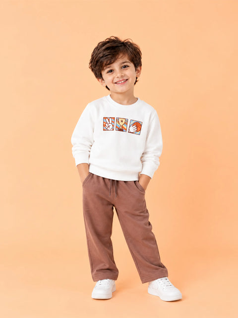 BambooTEC™ Unisex Kids Sweatshirt – White Sports Graphic Full-Sleeve Crewneck