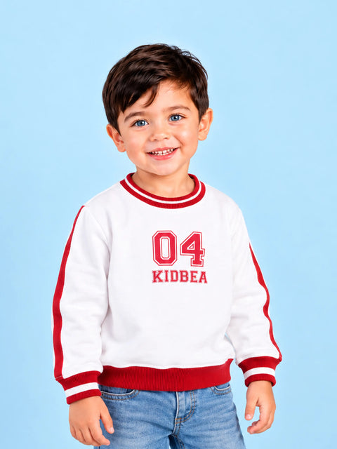 BambooTEC™ Bamboo Boys Sweatshirt – White & Red 04 Graphic Full-Sleeve Crewneck