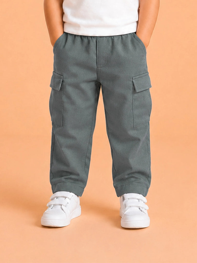 Unisex Grey Cotton Kids Cargo Pants – Comfortable Everyday Bottomwear
