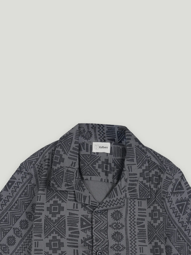 Boy Geometric Print Short Sleeve Shirt | 100% Organic Cotton