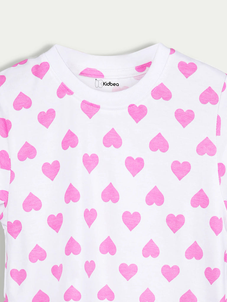Organic Cotton Unisex Kids Co-ord Set – Soft Breathable Heart Print T-Shirt & Shorts Set