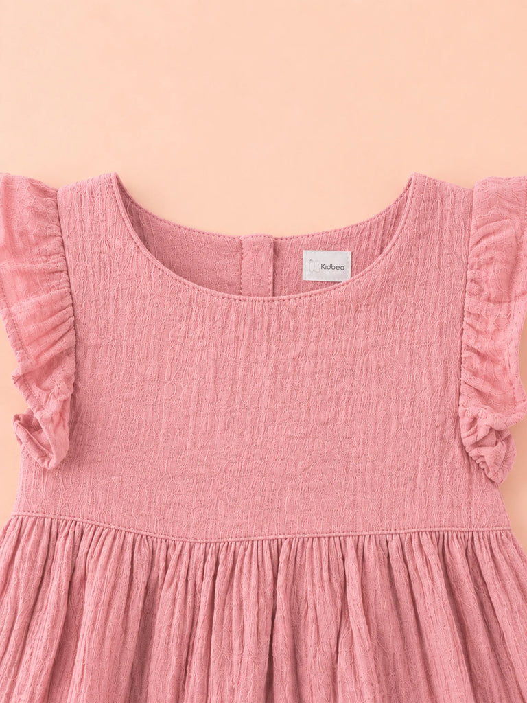 Organic Cotton Girls Flutter Sleeve A-Line Dress - Dusty Rose